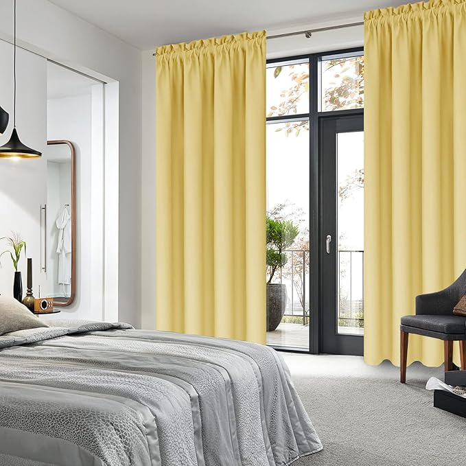 DWCN Blackout Curtains for Bedroom – Rod Pocket Thermal Insulated Noise Reducing Noise Reducing Drapes for Living Room, W 42 x L 84 Inch, 2 Panels, Light Yellow - Image 2