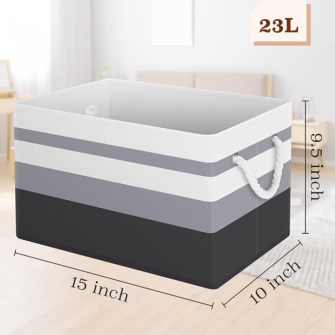 Storage Bin,Collapsible Storage Basket For Organizing,Large Storage Boxes With Rope Handles,Storage Containers,Gradient Grey,4 Pack - Image 2