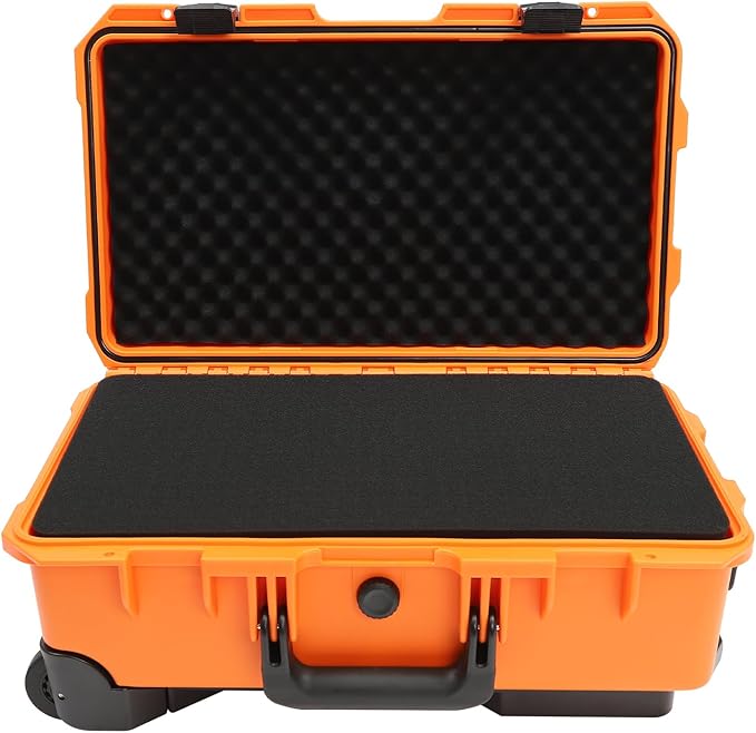 22" Weatherproof Hard Case Rolling Waterproof Case Dry Box with Foam Protective Cases Shockproof Hard Travel Cases For Cameras Lenses Electronic Equipment (Orange) - Image 3