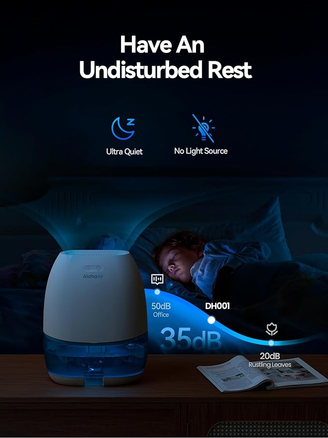 Dehumidifiers for Home, 34 oz Small Dehumidifier for Room, Quiet Dehumidifiers for Bathroom, Bedroom, RV, Closet with Auto Shut Off, 7 Colors Night Light - Image 7