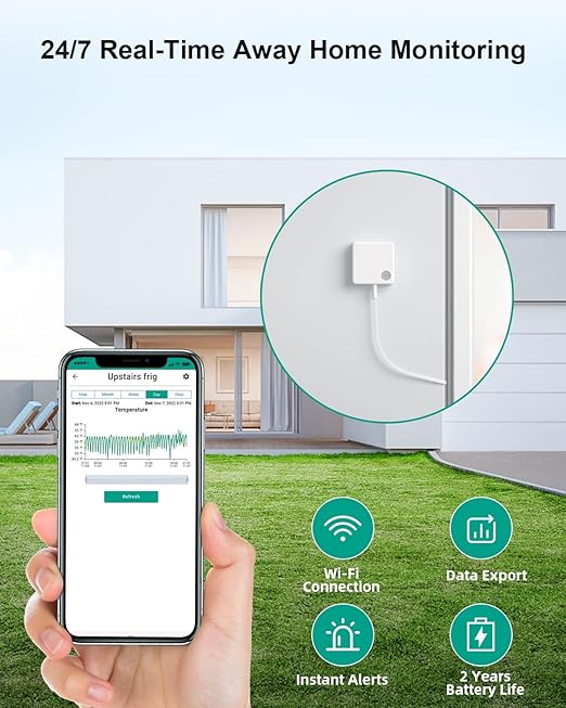 MOCREO WiFi Thermometer Freezer Alarm, Email Alert, App Notification, Data Record Export, No Subscription Fee, Remote Wireless Temperature Sensor for Refrigerator, Freezer, Hot Tub (2 Pack) - Image 7