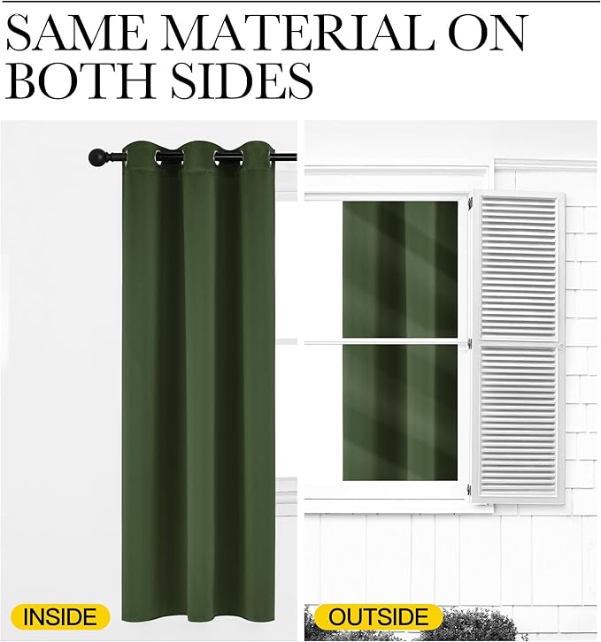 NICETOWN Dark Green Blackout Cafe Satin Curtains for Small Windows, 42" Wide by 63" Long, 2 Panels, Grommet Noise Reducing Faux Silk Blackout Drapes for Dining Room - Image 6