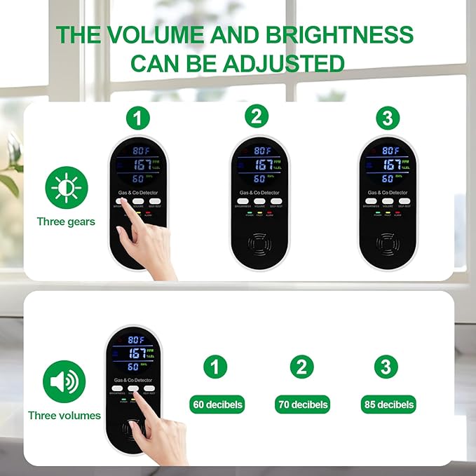 5-in-1 Combination Gas & Carbon Monoxide Detector with Battery Backup,Plug in Natural Gas Detector & CO Alarm with Temperature(°F) & Humidity Sonsor,Propane & CO Detector for Home,RV,Apartment - Image 6