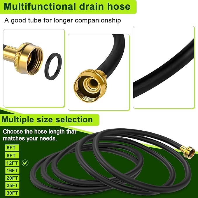12FT Dehumidifier Drain Hose with 3/4 Inch FHT Connector, Featuring Rust-Resistant Brass Fittings for Leak-Proof Connection, Perfectly Compatible with Most Dehumidifier Brands(7 Length Options) - Image 2