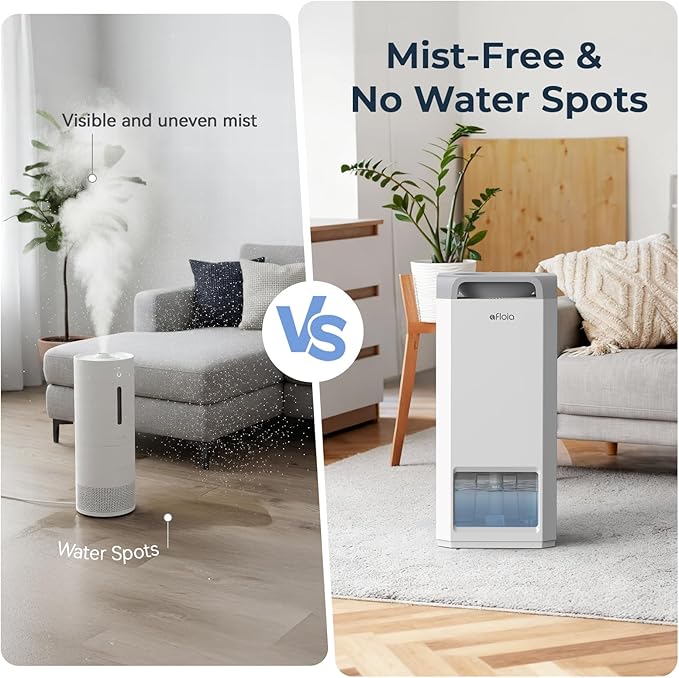 Afloia Humidifier for Bedroom Large Room - Mist Free Evaporative 2 in 1 Humidifier and Air Purifier in One Combo for Home with Top Fill 5L Tank/Humidity&Air Quality Sensor/2-24H Timer - Image 4