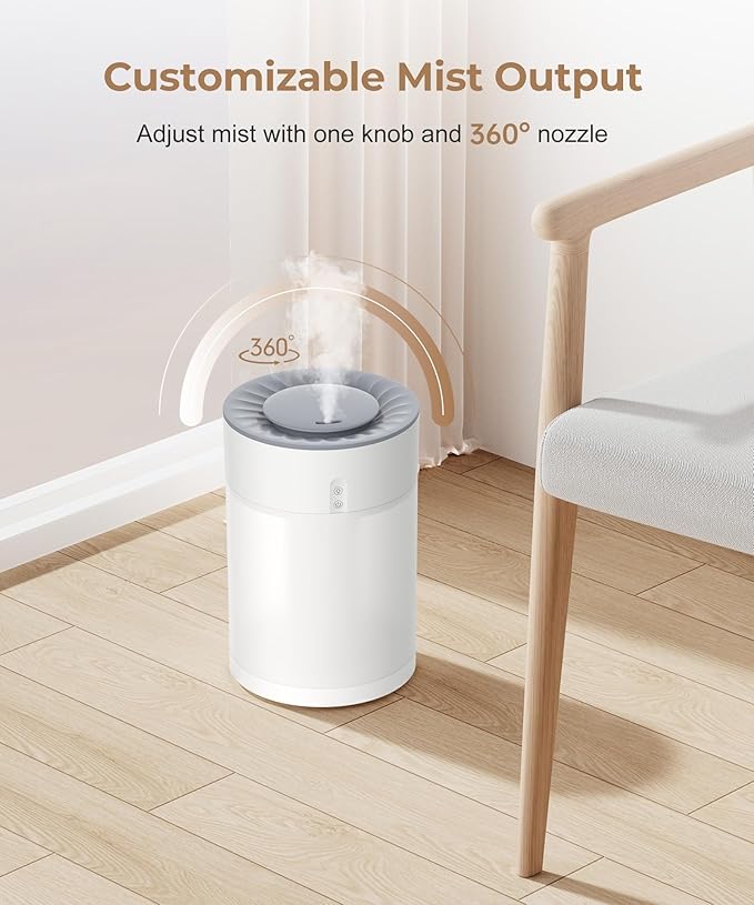 Bedroom Humidifier, 4.5L Cool Mist with Essential Oil Diffuser, 45H Runtime, Quiet Ultrasonic for Home, Large Room, Baby Nursery and Plants, 360 Nozzle - Image 5