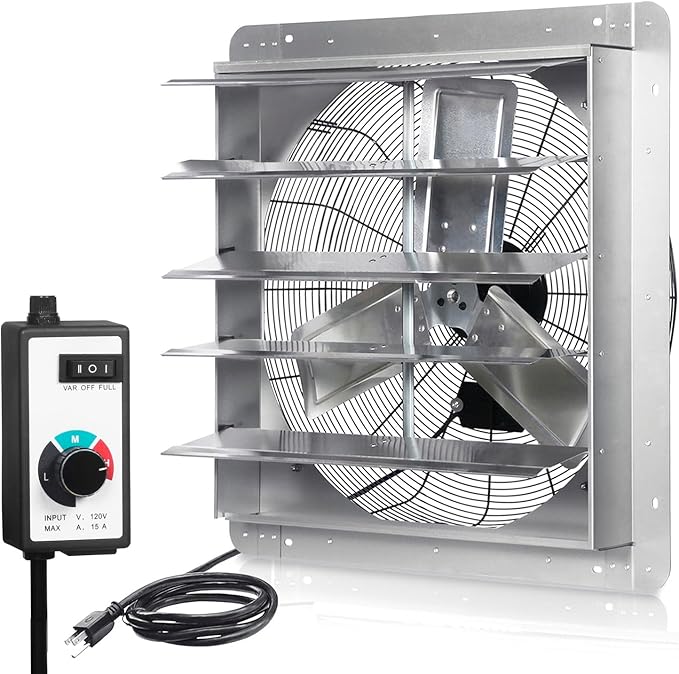 KEN BROWN 24 Inch Shutter Exhaust Fan with Speed Controller, 4200CFM High Speed, Wall Mounted Ventilation Fan for Garage, Attic, Greenhouse, Shed, Shop, Chicken Coop, Pre-Wired 1.65M Power Cord by KENBROWN
