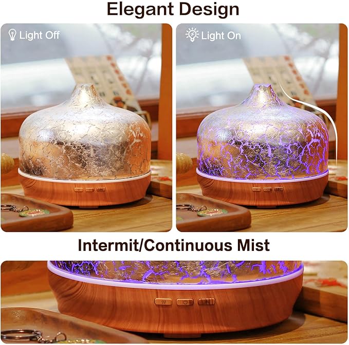 Porseme 500ml Essential Oil Diffuser Silver Plated Glass Aromatherapy Ultrasonic Humidifier - Auto Shut-Off, BPA Free for Home Hotel Yoga SPA Gift - Image 4