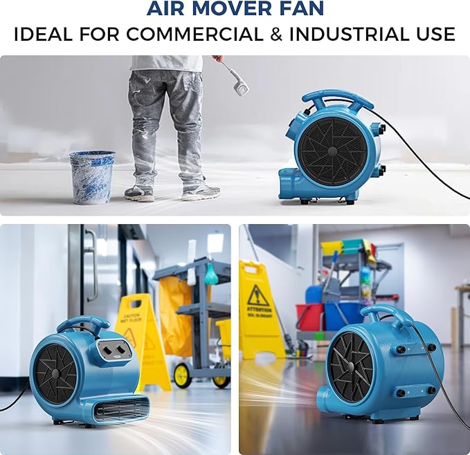 ALORAIR 3000 CFM Air Mover Blower Fan for Industrial, Floor Drying Fan, Carpet Dryer - Timer, Filter, Stackable, 3 Speeds, 5 Adjustable Angles, for Water Damage Restoration and Plumbing - GE3000TF - Image 7