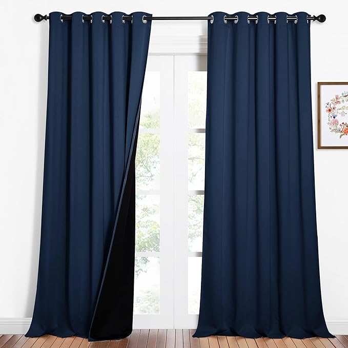 NICETOWN 100% Blackout Blinds, Laundry Room Decor Window Treatment Curtains, Thermal Insulated Energy Smart Drapes and Draperies for Villa, Hall and Studio, Navy Blue, Set of 2, 62 inches x 95 inches by NICETOWN