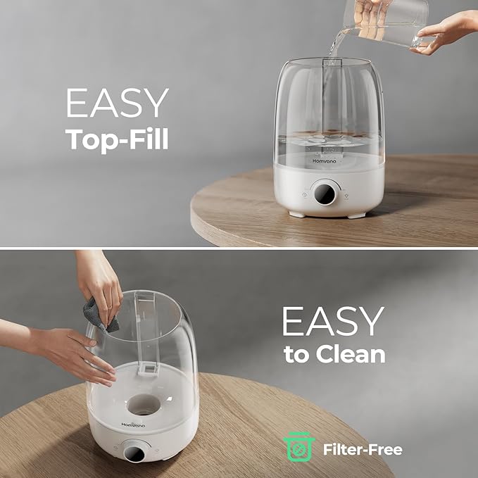 Homvana Humidifiers for Bedroom Diffusers - Top Fill 4L Cool Mist Humidifier Large Room, 40H Runtime Diffusers for Home, Air Humidifier for Plants, Baby Nursery, Easy to Clean, Essential Oil Diffusers - Image 5