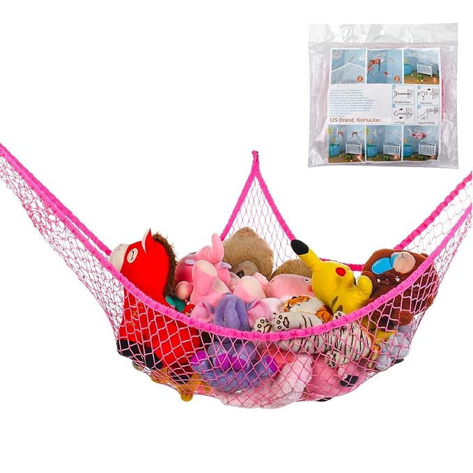 Toy Hammock, Stuffed Animals Hammock, Jumbo Toy Storage Net 83" Wall Sling Corner Extra Large Kids Children Mesh Toy Net Organizer (Pink, 83 Inch) by KOHUIJOO