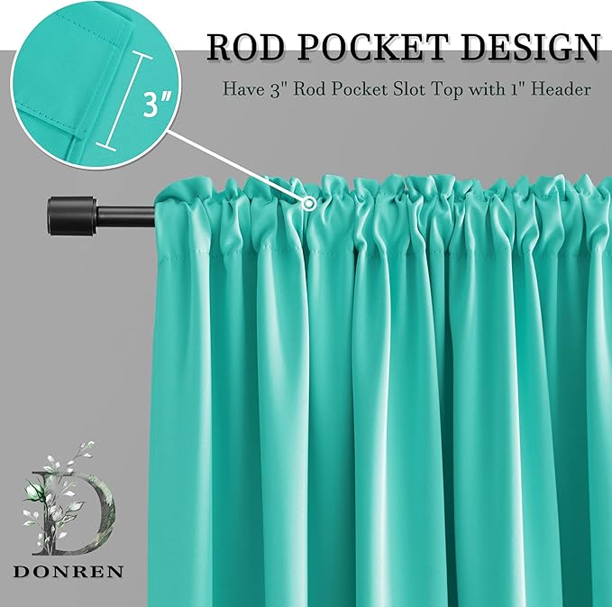 DONREN 84 Inch Turquoise Curtains Home Decoration Privacy Protection - Blackout Window Drape with Rod Pocket,Set of 2 Panels - Image 4