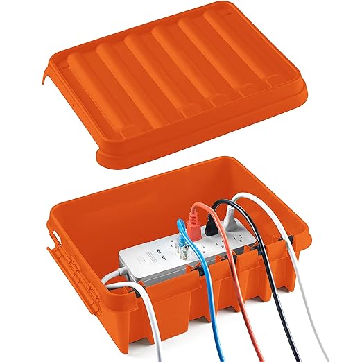 SockitBox – The Original Weatherproof Connection Box – Indoor & Outdoor Electrical Power Cord Enclosure for Timers, Extension Cables, Transformers, Power Strips, Lights, Tools & More – Medium – Orange by SockitBox