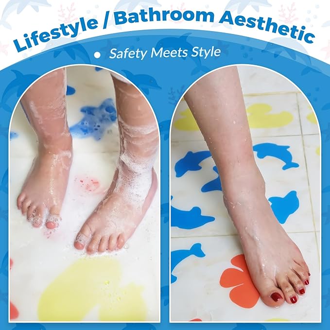 S&X Bathtub Non Slip Stickers,Grippy Dolphin Adhesive Treads – Fine Gritty Textured Surface – Pack of 12 Shower Floor Non Slip Stickers – Comfortable Grip On Slipper Surfaces - Image 7