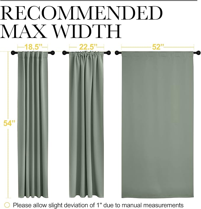 NICETOWN Insulated Room Darkening Curtain Panels - (Greyish Green Color) W52 x L54, 2 Pieces, Room Darkening Window Treatment Drape Panel - Image 7