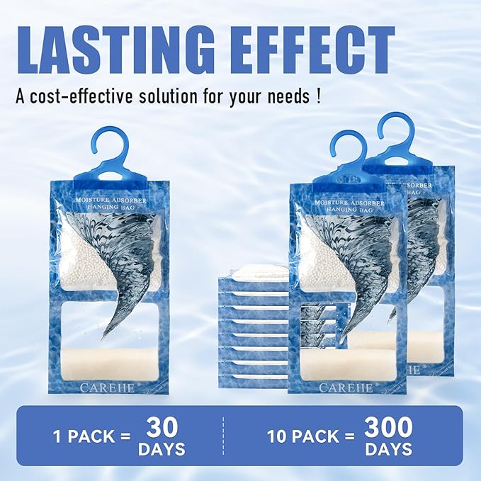 Hanging Moisture Absorbers Bags, Effective Dehumidifiers for Closet, Wardrobe & Bedroom, Absorbs Excess Humidity, Prevents Dampness & Odor, Easy to Use & Long-Lasting Fragrance-Free - Image 5