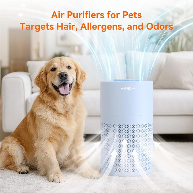 AIRROMI Air Purifier for Bedroom with HEPA 3-in-1 Filter, Pet Air Purifier for Home Cat Pee Smell, Covers Upto 990 Ft², Quiet 360° intake Air Cleaner for pet hair,allergies,Dust,Smoke A2001 Blue - Image 7