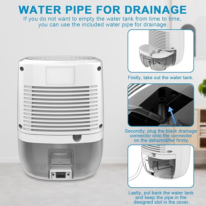 Dehumidifier with Drain Hose. Litever Small Portable Dehumidifier. Auto-OFF. Drain Hose for Continuous Drainage. Effective for Small Bathroom Pantry Closet Basement Wardrobe Gun safe RV Trailer Camper - Image 6