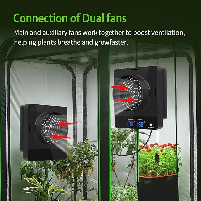 4-Inch Grow Tent Inline Duct Fan, Smart Temperature & Humidity Control, Automatic Ventilation System, for Grow Tents, Mushroom Rooms, Greenhouses (2-Pack) - Image 2
