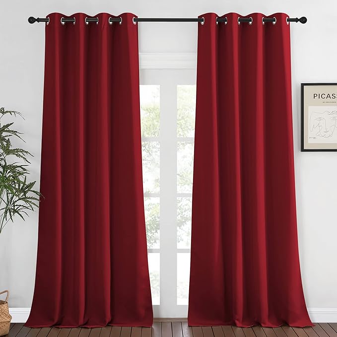 NICETOWN Blackout Curtains 120 inch Length for Sliding Glass Door, Grommet Thermal Insulated Room Darkening Sound Reducing Drapes for Room Divider, 1 Panel, W52 x L120, Burgundy Red by NICETOWN