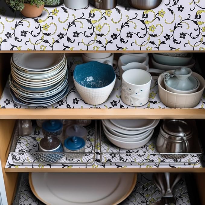 2 Rolls 18" W x 96" L Floral Drawer and Shelf Liner for Cabinets, Non-Adhesive Strong Grip Non-Slip Flower Shelf Cabinet Kitchen Shelf Liners for Kitchen Cabinets - Image 8