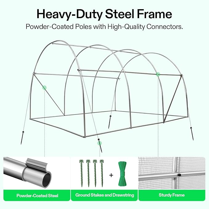 VIVOSUN 10x7x7 Ft. Large Walk in Greenhouse, Greenhouse Tunnel, Garden Plant Hot House with White PE Cover, Roll-up Zipper Door and Window for Outdoor, White - Image 3