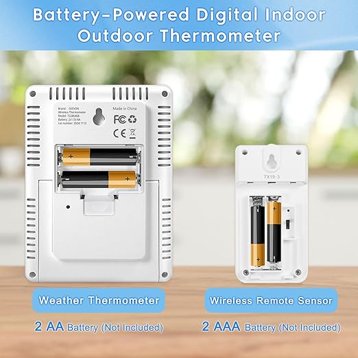 Geevon Indoor Outdoor Thermometer Wireless, 5-Inch Display Digital Hygrometer Thermometer Temperature Humidity Monitor with 3 Remote Sensors and Backlight, Battery-Powered(White) - Image 9