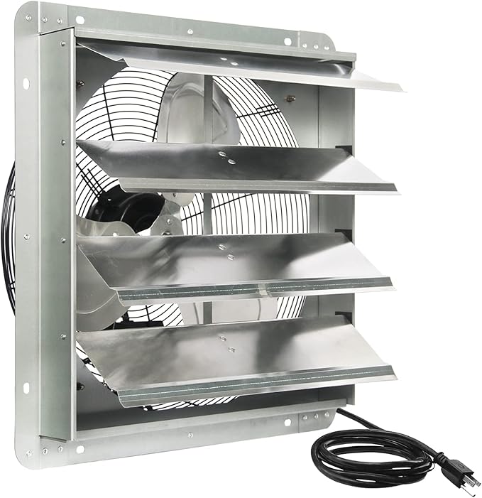 KEN BROWN 18 Inch Shutter Exhaust Fan, Gable Vent Fan, Wall Mount Ventilation, High Speed 2600 CFM, Automatic Aluminum Blades, for Garages, Shop, Greenhouse, Attic, with Power Cord by KENBROWN