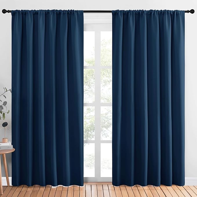 NICETOWN Living Room Curtains, Blackout Draperies, Moroccan Blue, 1 Pair, 70 x 84-inch, Home Decorations Thermal Insulated Solid Rod Pocket Blackout Drapes for Cafe by NICETOWN