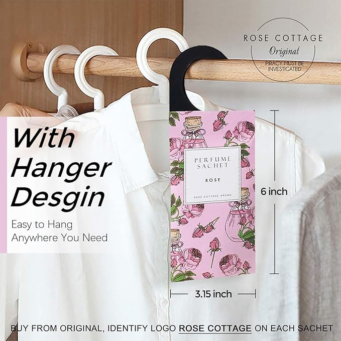 ROSE COTTAGE Large 12 Packs Rose Hanging Closet Deodorizer Air Freshener Long Lasting Scented Sachets Smell Goods for House - Image 2