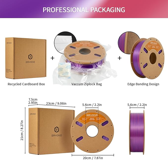 ERYONE Silk Dual Color PLA Filament 3D Printer 1.75mm +/- 0.03mm, Bicolor Filament Two Tone PLA 1KG(2.2lbs) Cardboard Spool, Orange Red&Purple - Image 6