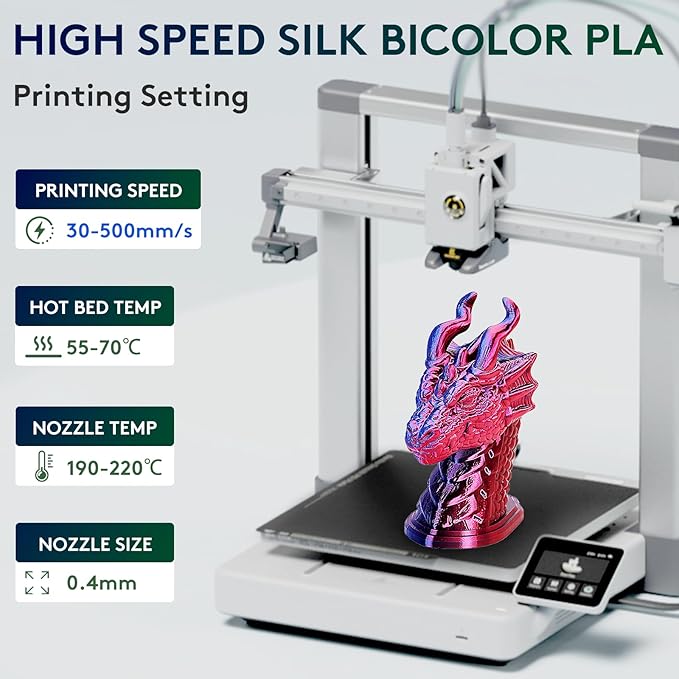 ERYONE Silk Dual Color PLA Filament 3D Printer 1.75mm +/- 0.03mm, Bicolor Filament Two Tone PLA 1KG(2.2lbs) Cardboard Spool, Red Blue - Image 5