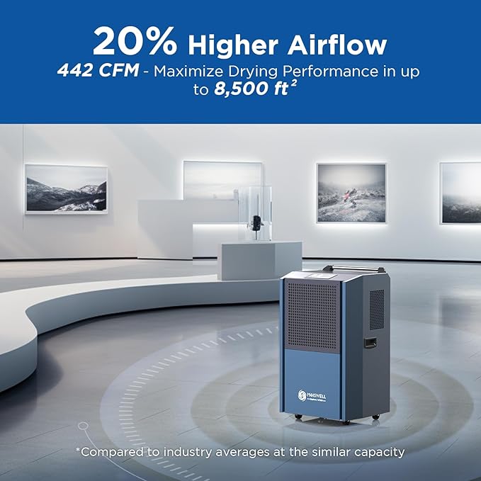 250 Pints Commercial Dehumidifier with Pump for Large Spaces, Industrial Heavy Duty Dehumidifiers with Drain Hose for Basements Warehouse Water Damage Restoration, 5-Year Warranty - Image 4
