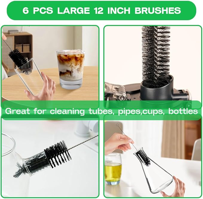 Straw Cleaner Brush Set,12 Pieces Extra Long Pipe Water Bottle Brushes for Cleaning Reusable Drinking Straws,Bird Feeders,Pipes,Black (12pcs Different diameters Set) - Image 3