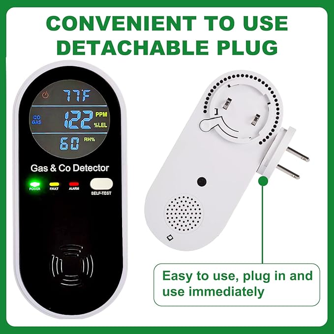 Combustible Gas & Carbon Monoxide Detector 4-in-1 Alarm with Temp/Humidity Sensor – Plug-in CO/Gas Leak Detector for Home, RV, Apartment Safety (Explosive Gas & CO Detection) 2-Pack - Image 6