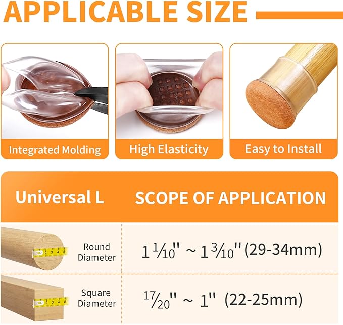 Ezprotekt 24 Pcs Clear Silicone Chair Leg Floor Protectors with Felt, Floor Protectors for Chairs, Chair Leg Caps Covers, Chair Leg Socks Bar Stool Leg Floor Protectors (L Fit: 1.1"-1.3", Round) - Image 2