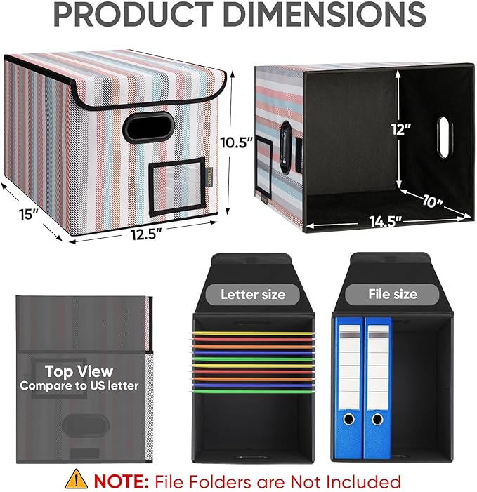BALEINE File Organizer Box with Lid, Collapsible File Folder Organizer with Plastic Slide, Hanging File Folder Box for Office Document Storage (1 Pack, Color Stripe) - Image 2