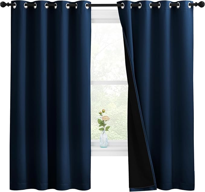 NICETOWN 100% Blackout Curtains with Black Liners, Thermal Insulated Full Blackout 2-Layer Lined Drapes, Energy Efficiency Window Draperies for Bedroom (Moroccan Blue, 2 Panels, 55" W by 68" L) by NICETOWN