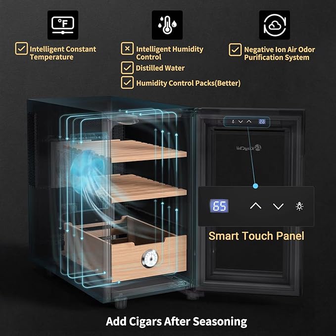 KingChii 23L Electric Cigar Humidors with Temperature Control System, Cigar Cabinet with Spanish Cedar Wood Shelves & Hygrometer, Father's Day Gifts for Men (3 Layers 150 Capacity) - Image 3