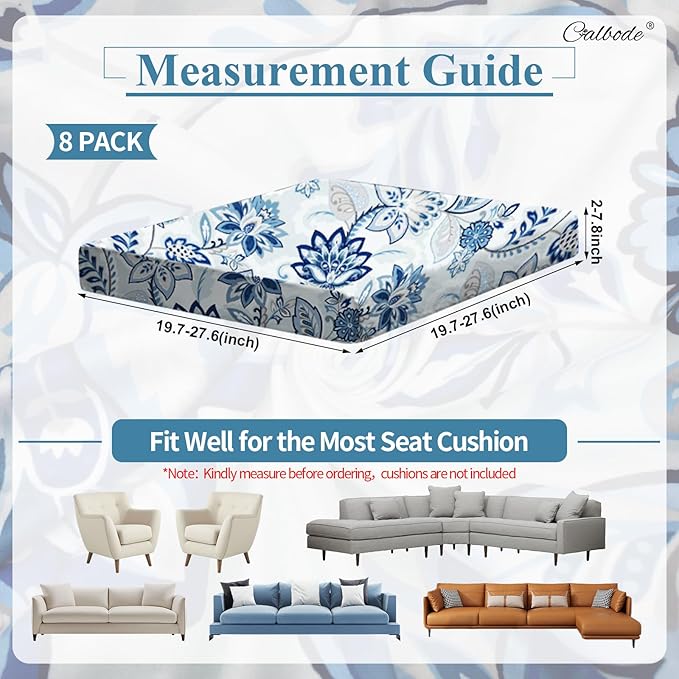 8pcs Floral Printed Stretchy Sofa Cushion Covers for Outdoor Furniture, Sofa Seat Replacement Cover, Flexible Chair Cushion Cover for Porch Garden Furniture Protection(Cover Only) - Image 2