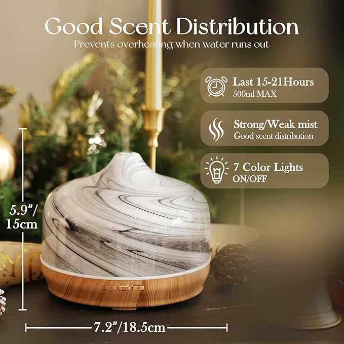 Porseme 500ml Glass Essential Oil Diffuser Aromatherapy Ultrasonic Cool Mist Humidifier 15-21 Running Hours Waterless Auto-Off Air Diffusers for Sleeping,Yoga,Office Working,Spa and Rest (Ink) - Image 3