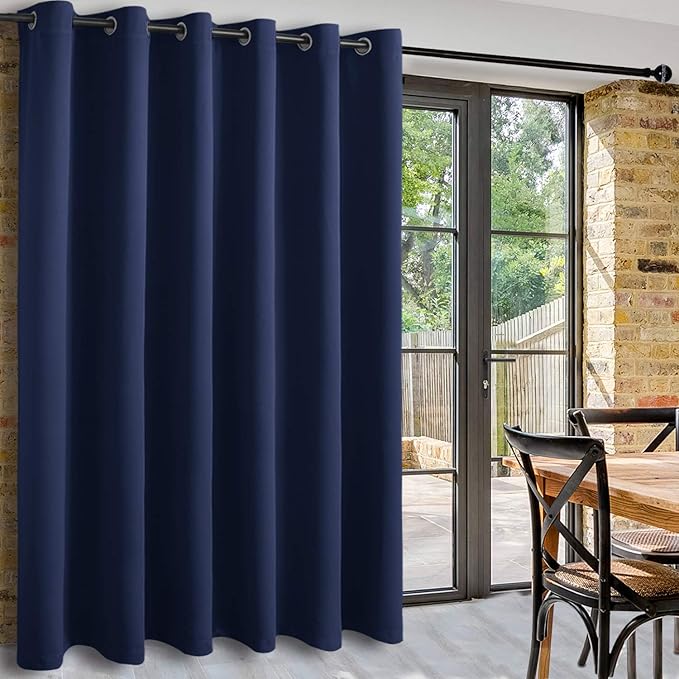 DWCN Total Privacy Room Divider Blackout Curtain - Thermal Curtains for Patio Door, Living Room, Bedroom Partition and Shared Office Space, 1 Grommet Curtain Panel, 8.3ft Wide x 7ft Tall, Navy Blue by DWCN