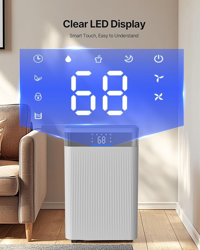 VEVOR 35 Pints Dehumidifier for Home & Basement, 2500 Sq.Ft Coverage, Drain Hose for Commercial & Industrial Use, Smart Humidity Control, Low Noise for Large Rooms, Warehouses, Bedrooms & Storage - Image 4