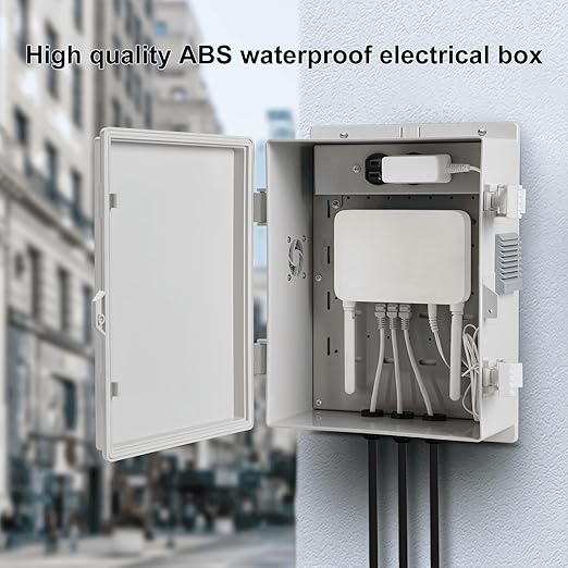 Outdoor Electrical Junction Box, ABS Water Resistant Enclosure with Internal Mounting Panel & Hinged Cover (13" H* 9.2" L* 4.6" W & Outlet) - Image 2