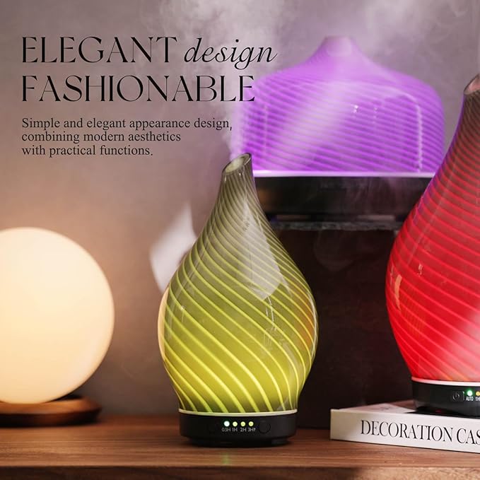 Porseme 150ml Essential Oil Diffuser Glass Color Changing Aroma Air Diffusers Aromatherapy Ultrasonic Cool Mist Humidifier 6 Running Hours Waterless Auto-Off for Sleeping Yoga Office Spa (Pure Grey) - Image 4
