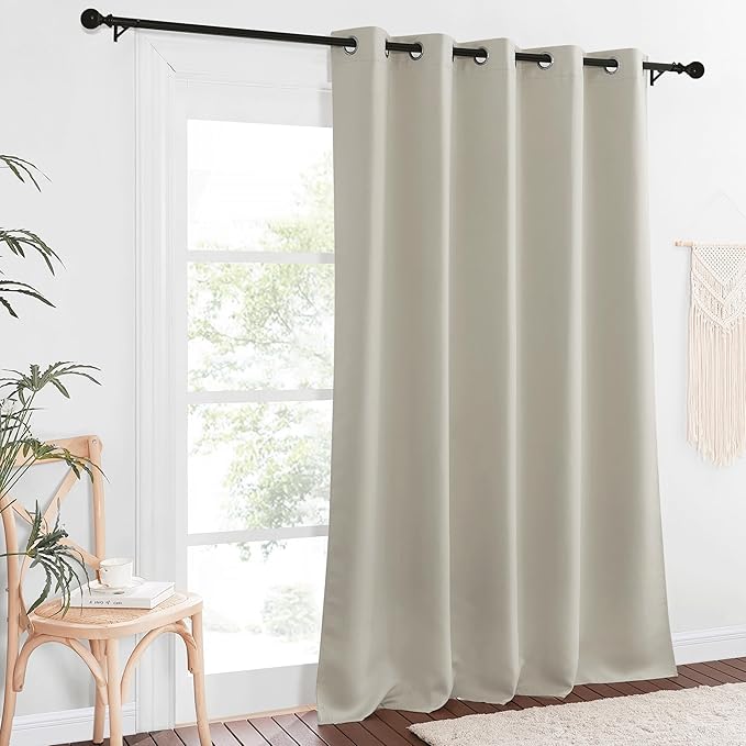 NICETOWN Patio Blackout Curtain Panels - Extra Wide Sliding Door Thermal Insulated Drape, Privacy Room Divider Curtain for Bedroom Office (Natural, 66 x 118 Inch Long) - Image 8