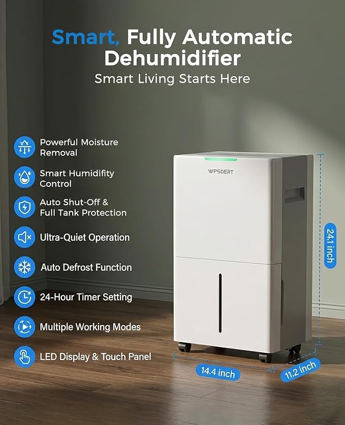 4000 sq.ft Dehumidifier for Basement with Drain Hose, 45 Pint Dehumidifiers for Home, Smart Compressor Dehumidifies for Large Room, Bedroom, 3 Modes, Intelligent Humidity Control, Auto Defrost - Image 4