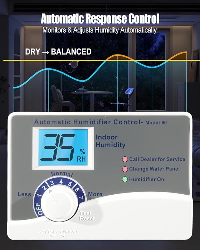60 Whole House Humidifier Control Humidistat Fit for Humidifier Models 400 500 600 700, Automatic Digital Whole House Humidifiers with Outdoor Temperature Sensor, 24VAC - Image 3