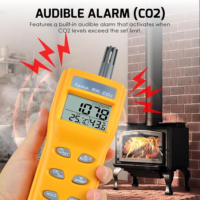 CO2 Meter Portable CO2 Detector Digital CO2 Monitor with Alarm Function Carbon Dioxide Temperature and Humidity Meter, NDIR CO2 Sensor Indoor Air Quality Monitor for Home Office Grow Room - Image 5